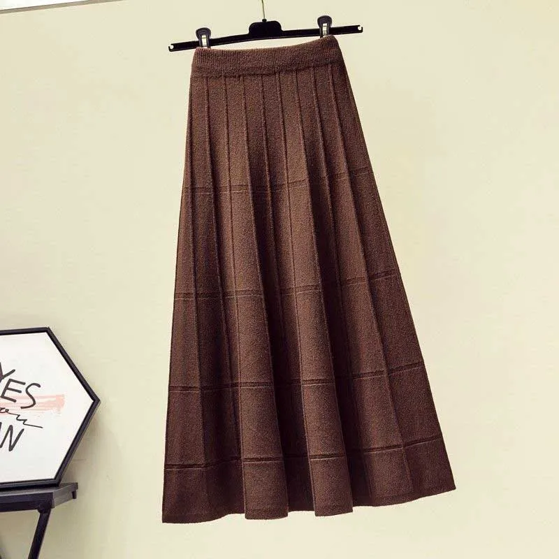 Megztas sijonas aukštos kokybės moterų žiemą sijonus, Aukštos Juosmens Elastinga juosta Moterų sijonas Atsitiktinis Vidutinio sijonas moterų mados sijonai
