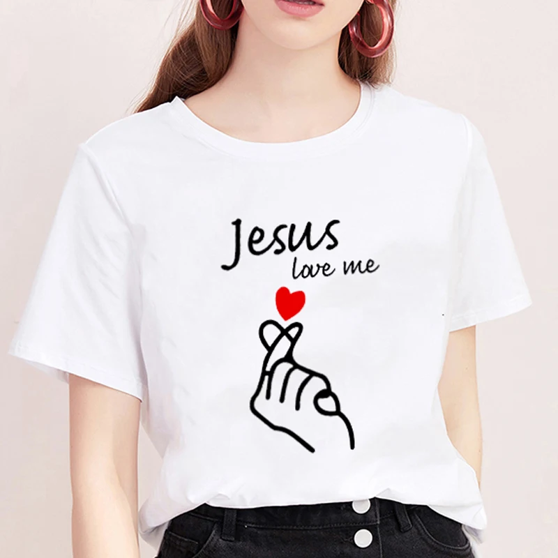 Jėzus mane Myli Spausdinti Harajuku marškinėliai Moterims 2019 Naujus Marškinėlius, O-kaklo trumpomis Rankovėmis Meilės Laišką, T-marškinėliai, Balti Stalviršiai, Moterų Drabužiai.
