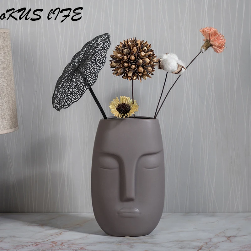 Šiaurės Veido Formos Dizainas Juodosios Keramikos Augalų Puodą Vaza Paprasta Žmogaus Veidą Stiklainį Ekranas Kambarį Namuose Dekoratyvinis Paveikslas Galvos Gėlių Vaza