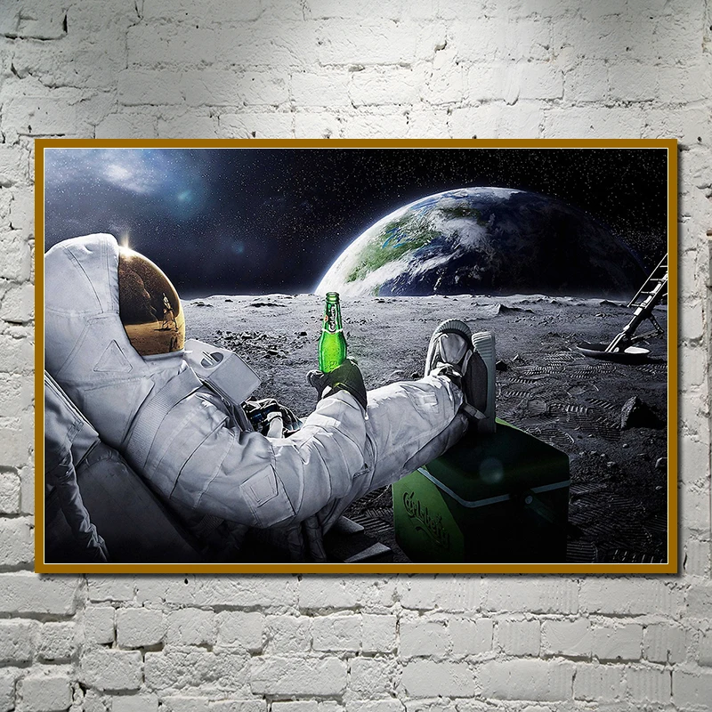 Humoras Juokingas Sienos paveiksl Alaus Drobės Tapybos Astronautai Cuadros Plakatas Spaudinių Sienos Nuotraukas, Namų Dekoro