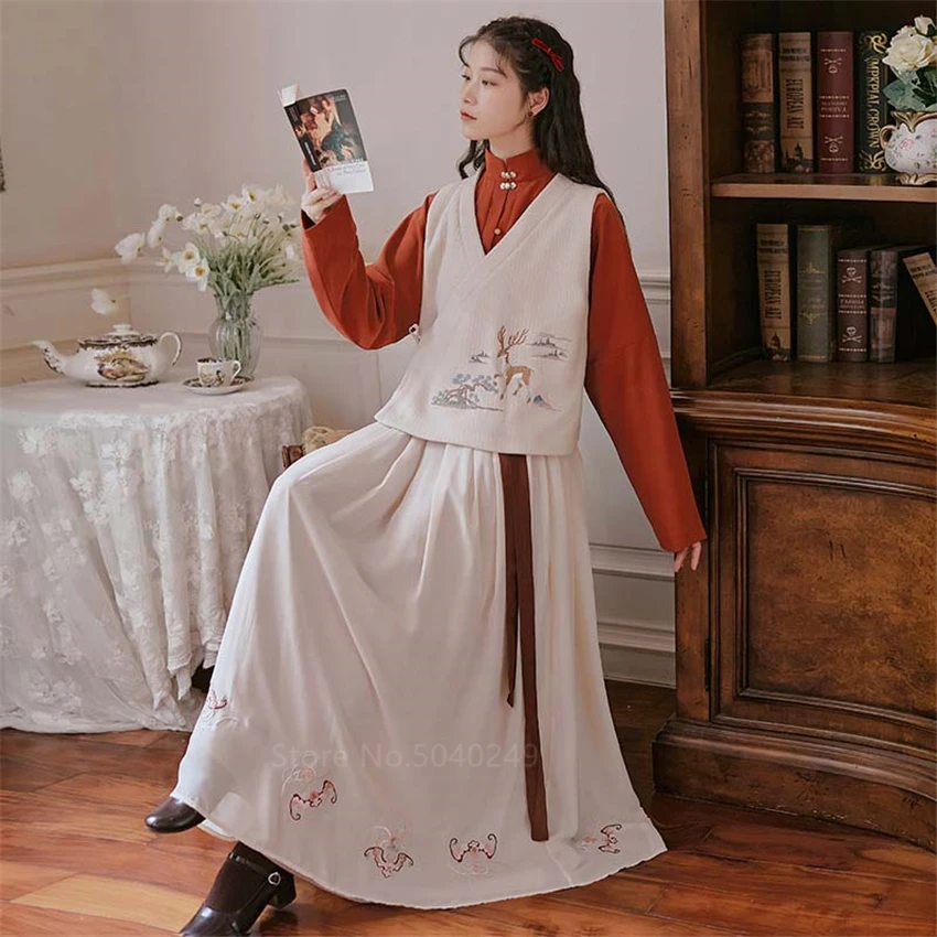 Japonų Kimono Azijos Drabužių Moterims, Merginoms, Literatūros ir Meno Šviesą Siuvinėjimo Gėlių Kolegija Stiliaus Marškinėliai, Ilgas Sijonas Saldus Sijonas