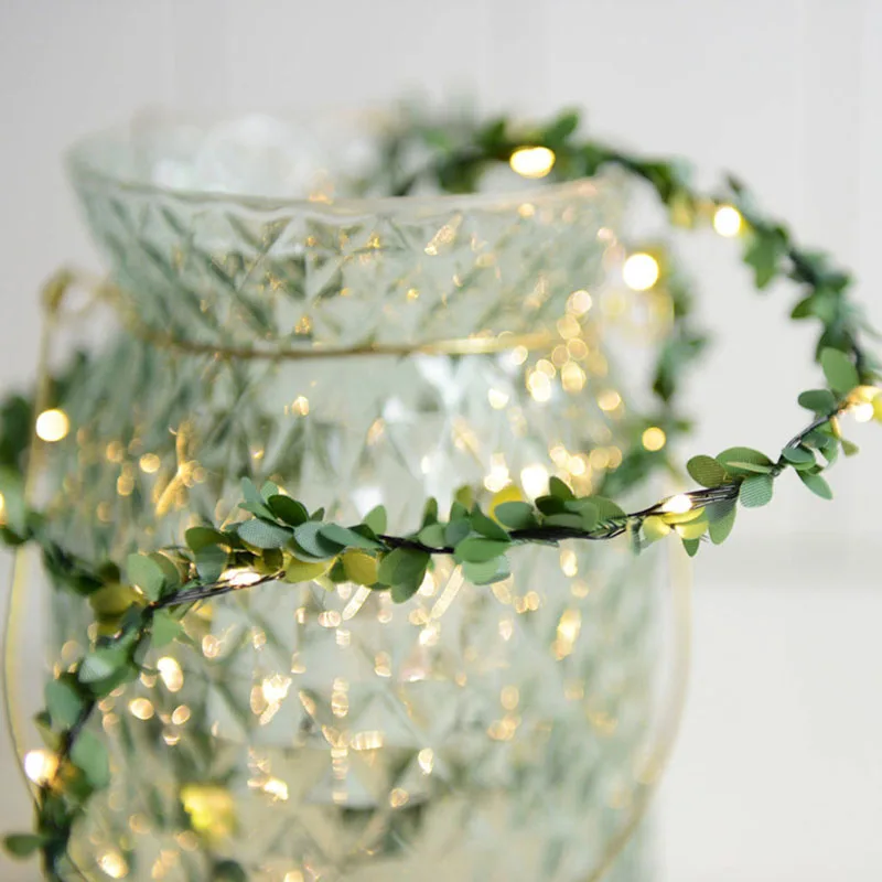 Dirbtiniai Lapai LED šviesos Plastiko Augalų Sienos Kabo vestuvių dekoro Netikrą Lapai vasarą Žaliųjų Augalų šviesos kalėdų dekoracijos