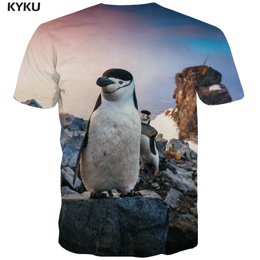 KYKU Prekės Pingvinas T-shirt Vyrai Gyvūnų Marškinėlius Spausdinti Mielas Tshirts Atsitiktinis Gatvės T-shirts 3d Laisvalaikio Juokinga T shirts