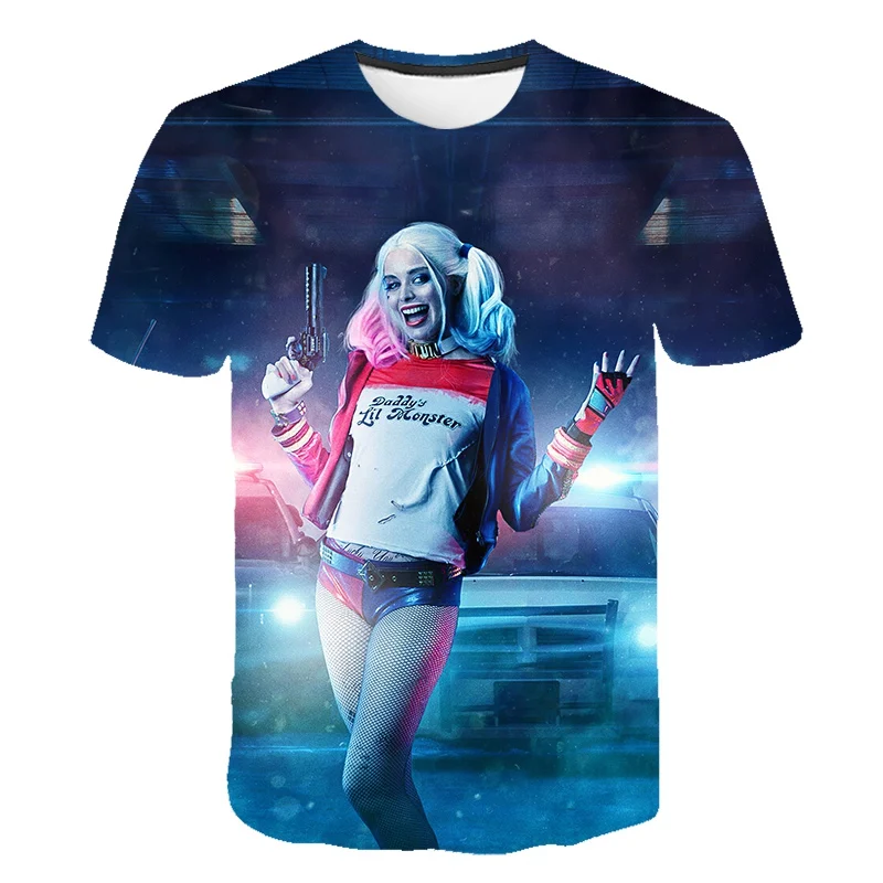 Naujas Juokingi Moterų Klounas T-Shirt Vyrams ir Moterims Marškinėliai Viršų 3D Harajuku Animacinių filmų Harley Quinn T-Shirt Filmą Savižudžių Būrys Marškinėliai