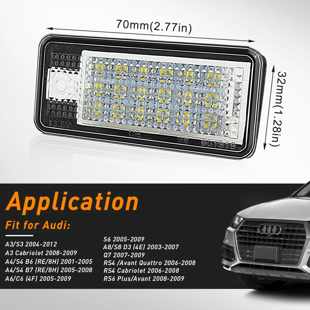 2VNT Automobilio LED Licenciją Plokštelės Šviesos Numerį Lempos Ne Klaida Audi A4 S4 B6 B7 A3 S3 A6 A8 S8 Q7 RS4 RS6 Plus signalinė Lempa