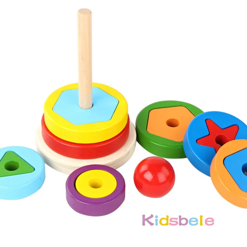Medienos Krovimas Žaislai Vaikams Vaivorykštės Bokštas Vaikai Montessori Švietimo Žaislai, Spalvos, Formos Recogntion Mokymosi Geometrinis Stacker