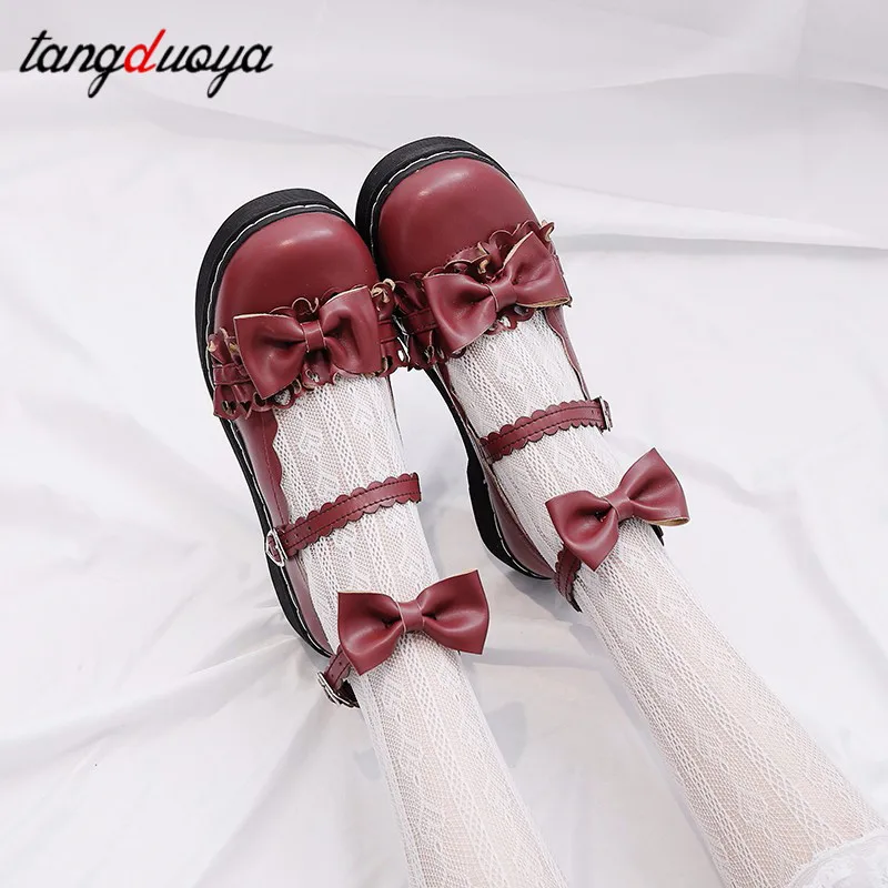 Gothic lolita batai platformos moteris batai japonijos mokyklinę uniformą batai mažo kulno siurbliai moterų batai drugelis-mazgas
