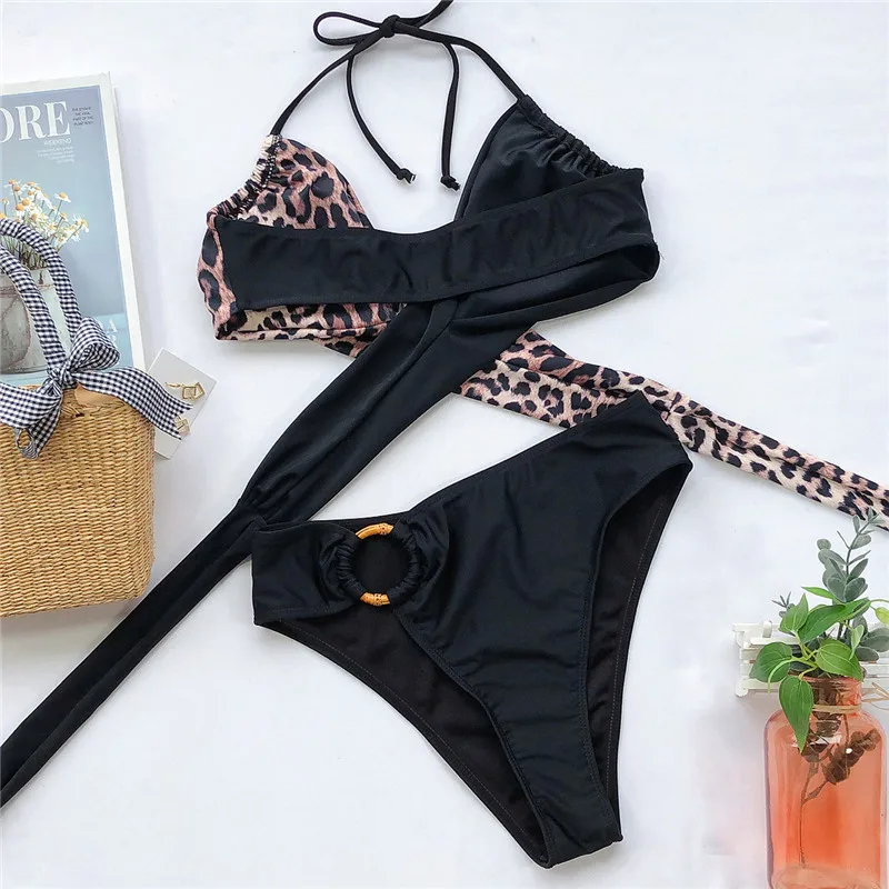 Splice leopardas spausdinti moteris maudymosi kostiumėlį 2020 naujas Žiedas raudonas maudymosi kostiumėliai moterims, maudymosi kostiumą, Ekstremalių seksualus bikini Dviejų dalių maudymosi kostiumas