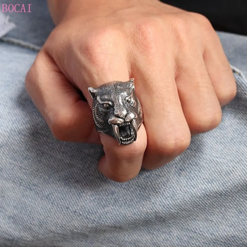 2020 naujas S925 Sidabro šviesą vyriški žiedai Tailando sidabro moterų žiedas vyrų paprasta cheetah leopard headl storio žiedas vyrams