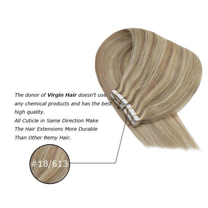 [Naujas] Ugeat Juosta Žmogaus Plaukų priauginimas Mergelių Plaukų priauginimas Pabrėžti, Šviesūs #P18/613 Natūralios Minkštos pirmojo Spaudimo Plaukus 2,5 G/Vnt.