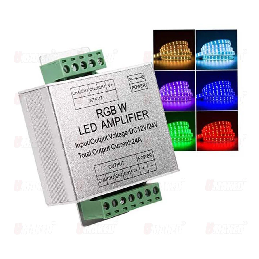 LED RGBW Stiprintuvo Aliuminio korpuso 4CH Stiprintuvu DC12V Įvesties 24A Dabartinės 3528&5050 SMD RGB+W LED Šviesos Juostelės