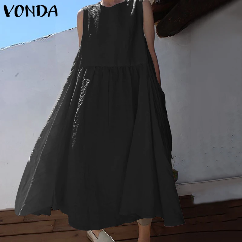 Moterų Suknelė 2021 VONDA Atsitiktinis, Kietas Mini Suknelės Derliaus Bohemijos Paplūdimio Vasaros Sundress Plus Size Vestidos Femininas S-5XL