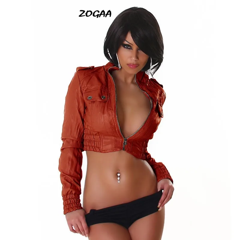 ZOGAA naujas sexy moters oda atrodo striukė motociklo kostiumas striukė apkarpytos lady chaqueta mujer bolero dydis