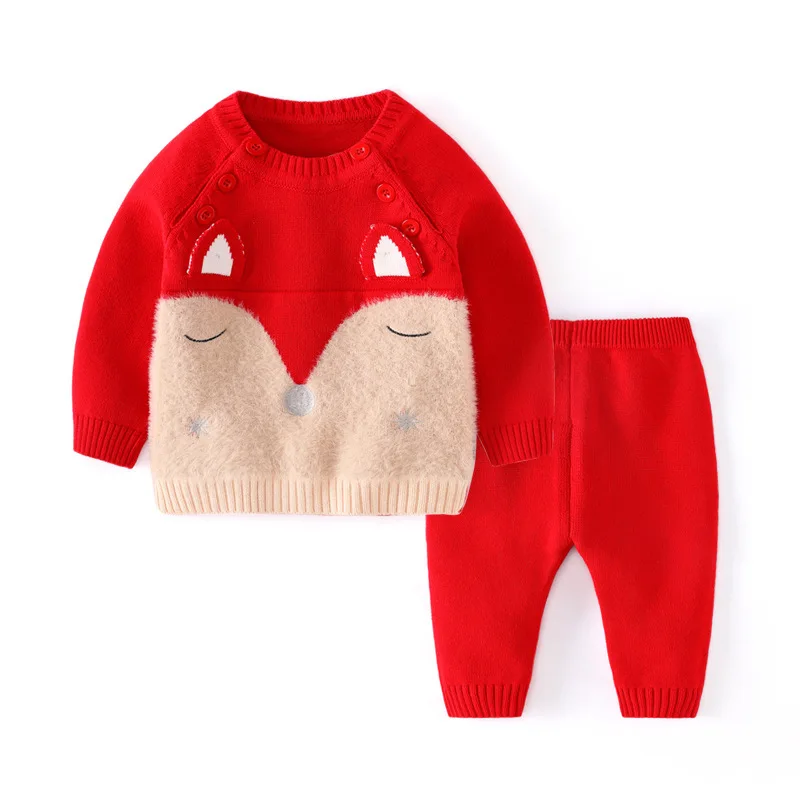 2020 m., Nauja Rudens Žiemos Megzti Kūdikių Rinkiniai Medvilnės 2vnt Mielas Gyvūnų Megztiniai Megztinis+Kelnės Kūdikiams Berniukų, Mergaičių Apranga Kostiumai