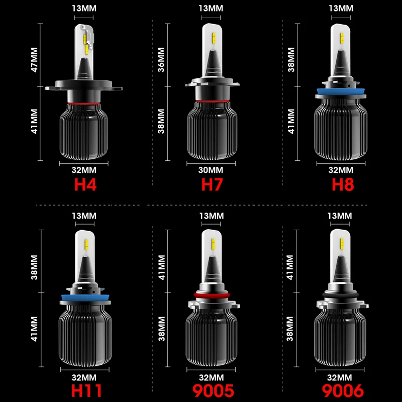 HLXG 2VNT 5 pusių Šviesos H7 Led H11 SPT šviesos diodu (Led Automobilių Žibintai Led Lemputė HB4 9006 H4 H8 Led 24V 8000LM HB3 9005 Bulbs12V H27 880