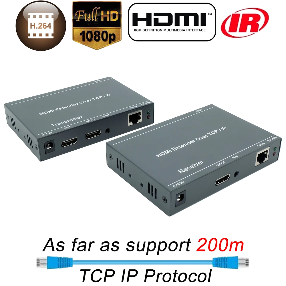ZZZH-DT209 200m HDMI Per IP Tinklą, Plėstuvą IR 1080P HDMI Per RJ45 CAT5 CAT5e CAT6 LAN Raumuo 656ft Kaip HDMI Splitter