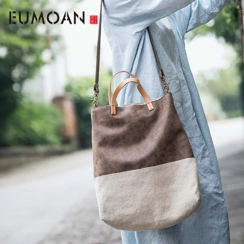 EUMOAN Didelės talpos drobė maišelis retro art vieno peties maišas moterų derliaus paprasta nešiojamų didelis medvilnės, lino rankinės
