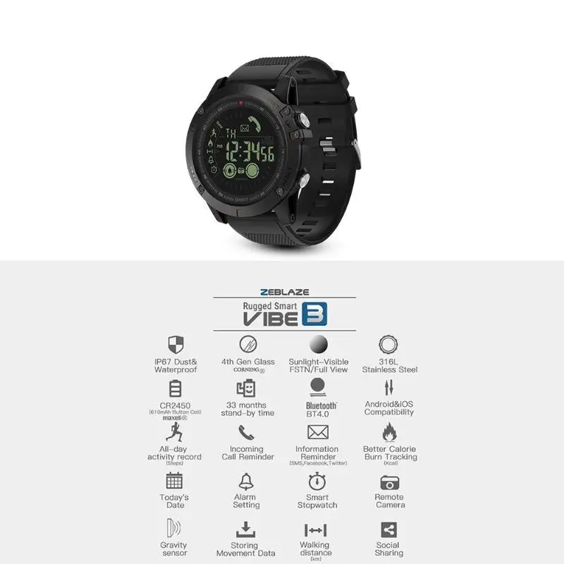 Zeblaze VIBE 3 Pavyzdines Patikima Smartwatch 33 mėnesių Laukimo Laikas 24h Visą Orų Stebėjimo Fitneso Smart Žiūrėti 
