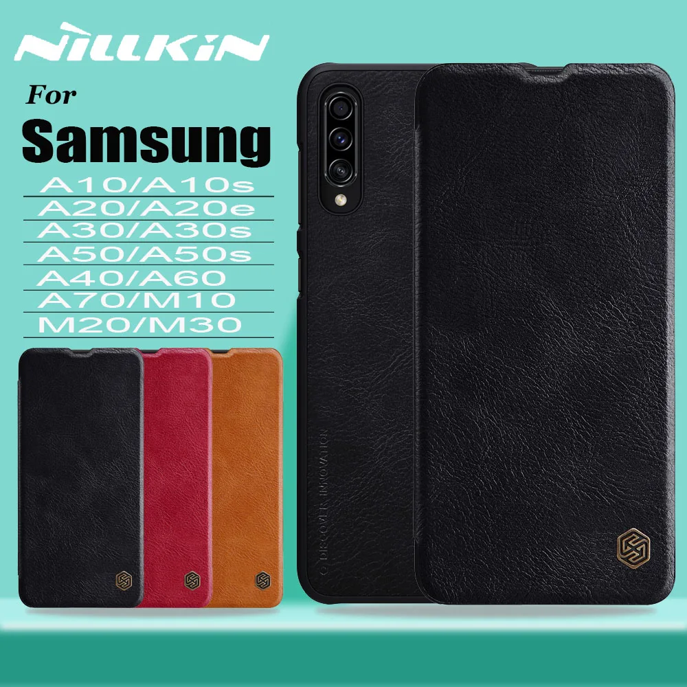 Nillkin Originali PU Odos Flip Case for Samsung Galaxy A10 A10s A20 A20e A30 A30s A40 A50 A50s A60 A70 M10 M20 M30 Atvejais Dangtis