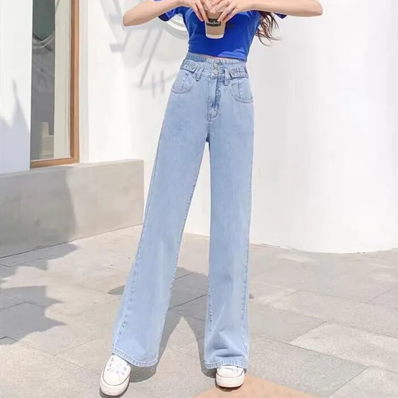 Moteris, Džinsai Kankina Drabužius High Waisted 2020 Metų Vasaros Streetwear Plati Plati Koja Vintage Mados Ruožas Harajuku Tiesios Kelnės