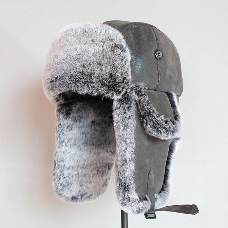 Bombonešis Žiemos Warme Russische Uschanka Namelis mit įgaliotinio biuro Klappe Pu Leder Pelz Trapper Bžūp Earflap slidinėjimo kaukė skrybėlės