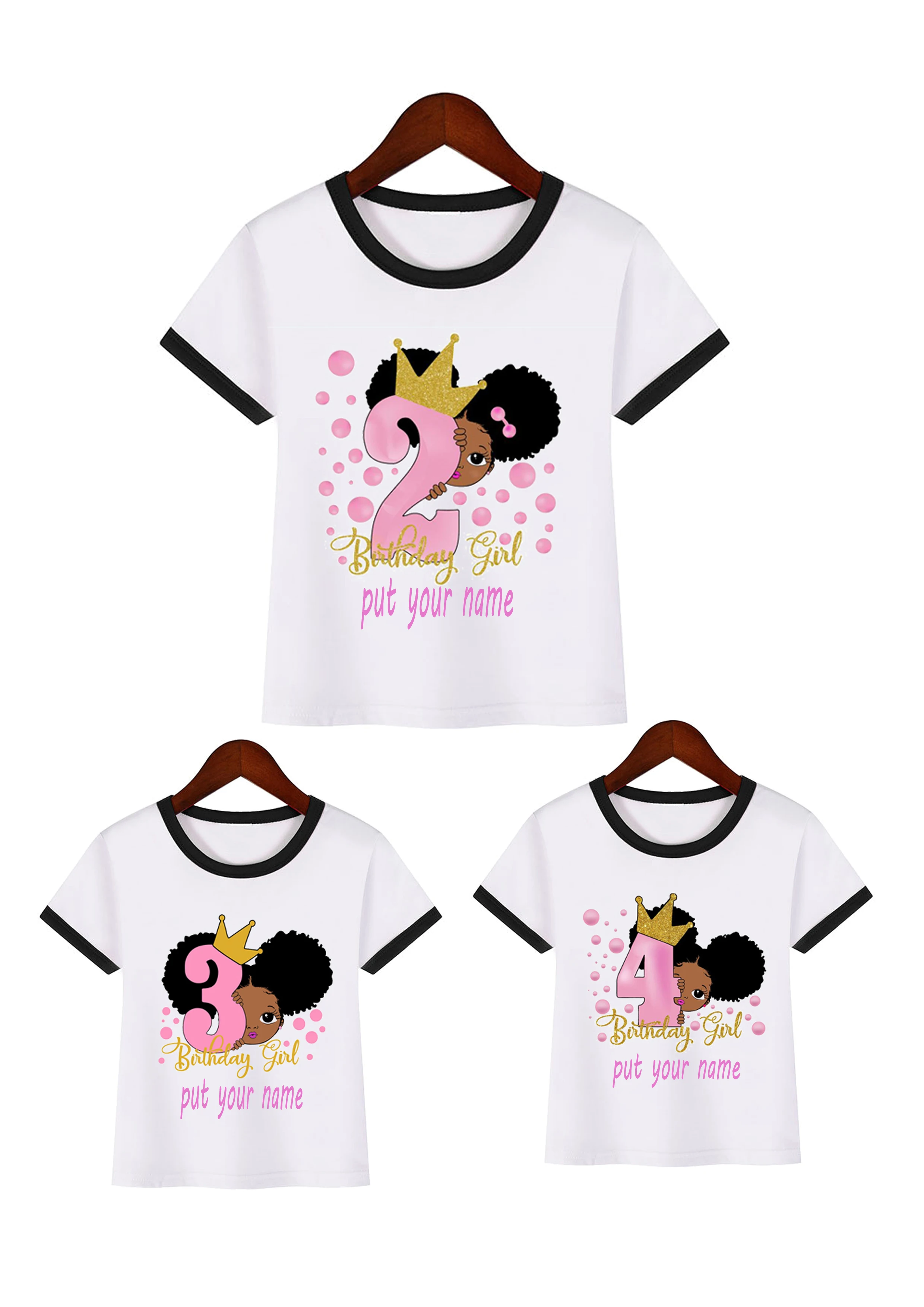 Gimtadienio dovana mergina t-shirt Numeriai mažai melanino black princess spausdinimo vaikų T Marškinėliai Vaikams Viršuje Mergaičių drabužius Užsakymą marškinėlius