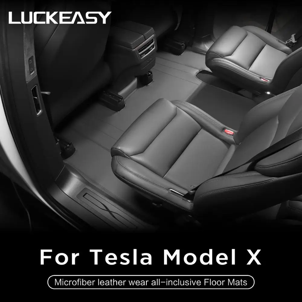 LUCKEASY Už Tesla Model X 2017-2020 (6 sėdimos vietos ir 5seats)versija mikropluošto odos dėvėti viskas įskaičiuota Grindų Kilimėliai