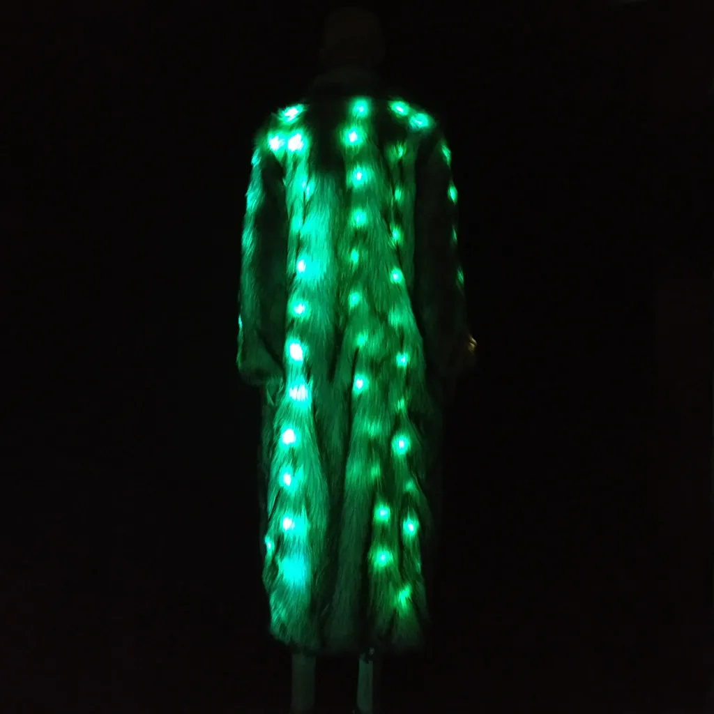 Žiemos Mados LED Daugiaspalvis nuotolinio valdymo Dirbtiniais Kailiais Kostiumas Striukė Šilta Šviesa Iki viršutinių drabužių siuvimas Ilgo Kailio Paltas Šalies Drabužių#g3