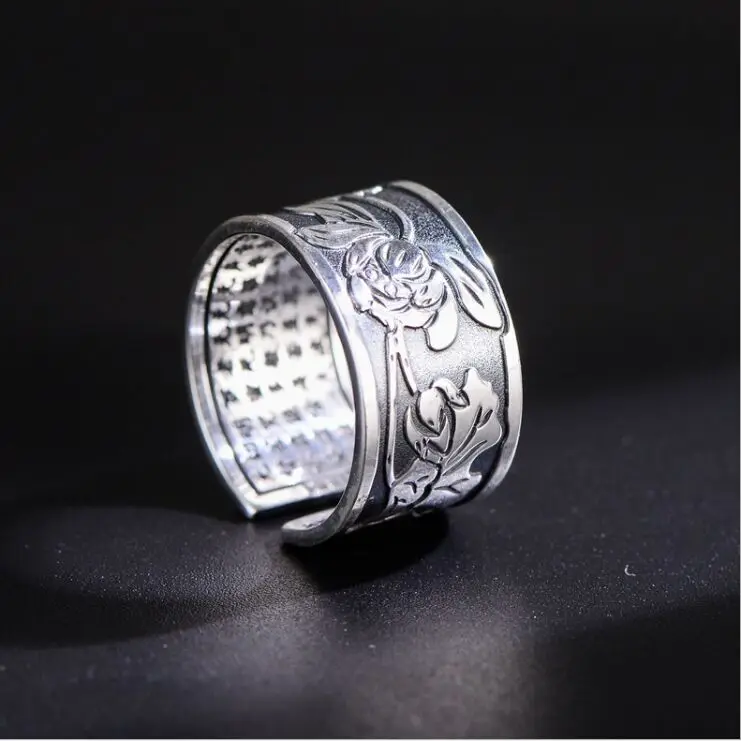 Realių S999 sterlingas sidabro papuošalai, mados žiedas Budistų lotus širdis, atvira sidabro žiedas vyrams ir moterims