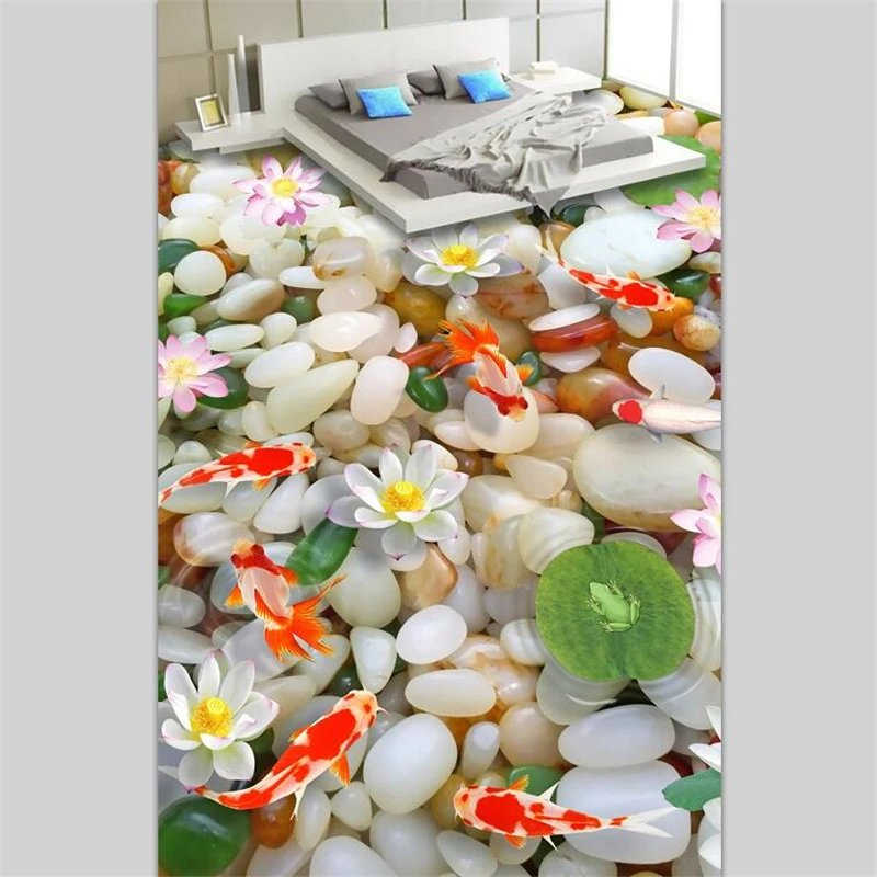 Beibehang Užsakymą grindų apdailos dažymo 3d trimatis akmenukai 3D lotus karpis grindų kambarį lipnios grindys