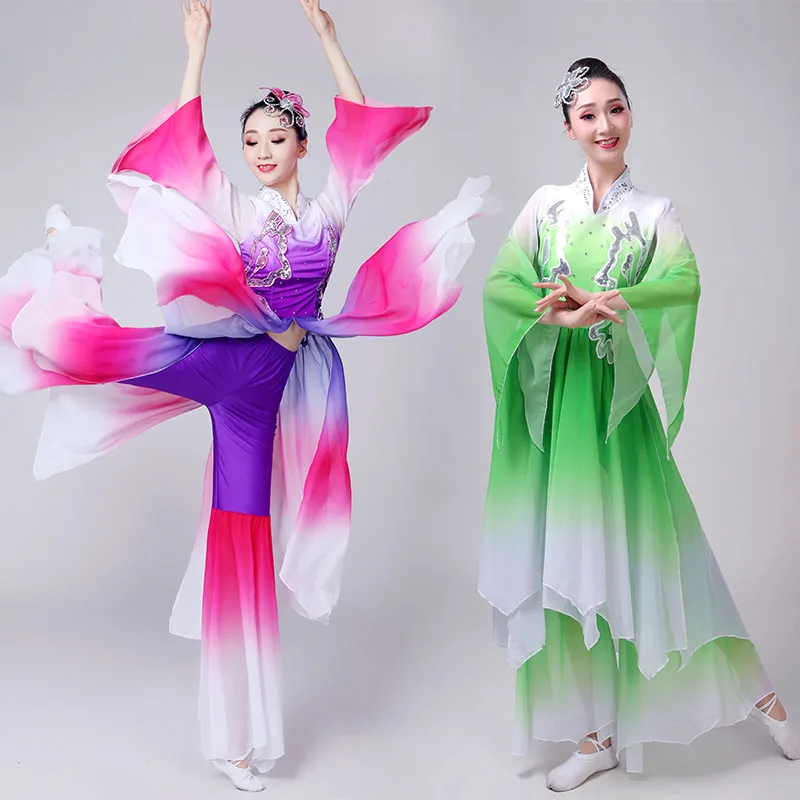 Gradientas senovės kinų kostiumas hanfu suknelė etape šokių drabužiai moterims Lyrinės scenos kostiumų rytietiškų šokių kostiumai violetinė