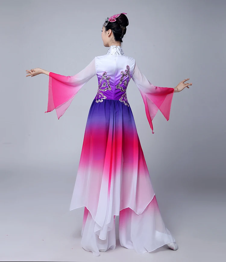 Gradientas senovės kinų kostiumas hanfu suknelė etape šokių drabužiai moterims Lyrinės scenos kostiumų rytietiškų šokių kostiumai violetinė