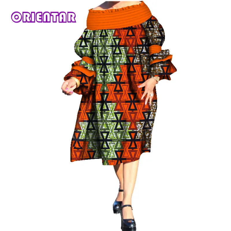 Ilgomis Rankovėmis Afrikos Suknelės Moterims Afrikos Vaškas Spausdinti heidi bazin Riche Velniop Kaklo Ankara Suknelė Suknelė Didelis Dydis Midi Suknelė WY3661