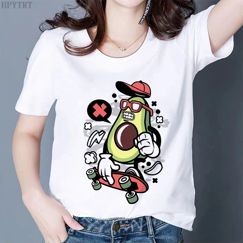 Kawaii Animacinių filmų Avokado Trumpas Rankovės Marškinėliai Vasarą Moterys Harajuku T-shirt 