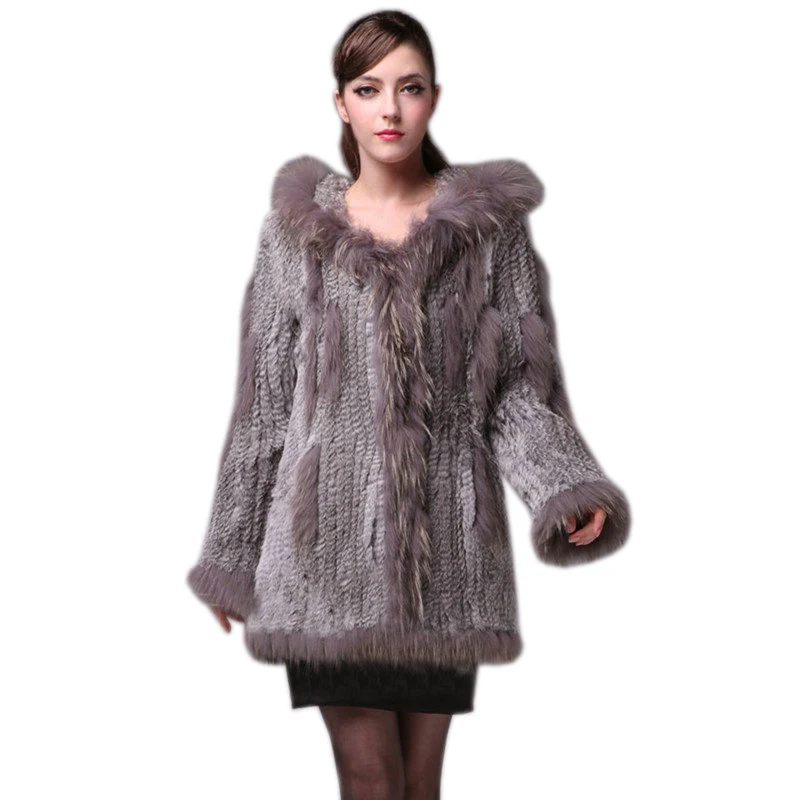 2020 lady megzti Nekilnojamojo originali triušio kailio paltas/ striukė/ outwear/Drabužių su meškėnas apykaklės gaubtu moteris ilgai su kutai