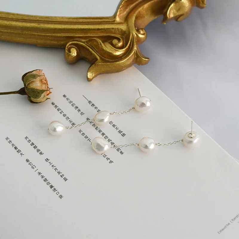 ASHIQI Natūralių Gėlavandenių Perlų Baroko Ilgi Auskarai 925 Sterlingas Sidabro Rankų darbo, vestuviniai Papuošalai, Dovana moterims, madingų 2020 m.