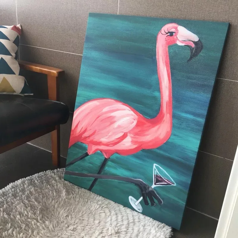 Šiaurės Gyvūnų Plakatai ir Spausdina Flamingo su žalių Augalų Paveikslai Tapyba Sienos Menas Nuotraukas Kambarį Cuadros Namų Dekoro