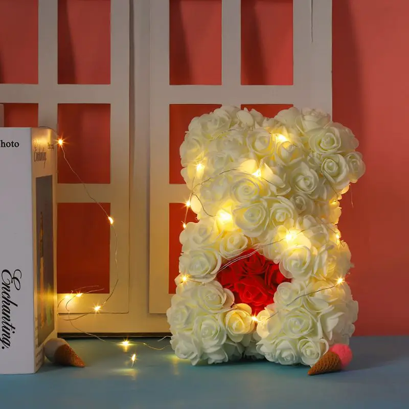 40cm Meškiukas Rose Dirbtinės Gėlės PE Rose Lokys Moterų Valentino Vestuvės, Kalėdos, Dovanų Dėžutėje Namų Dekoro A