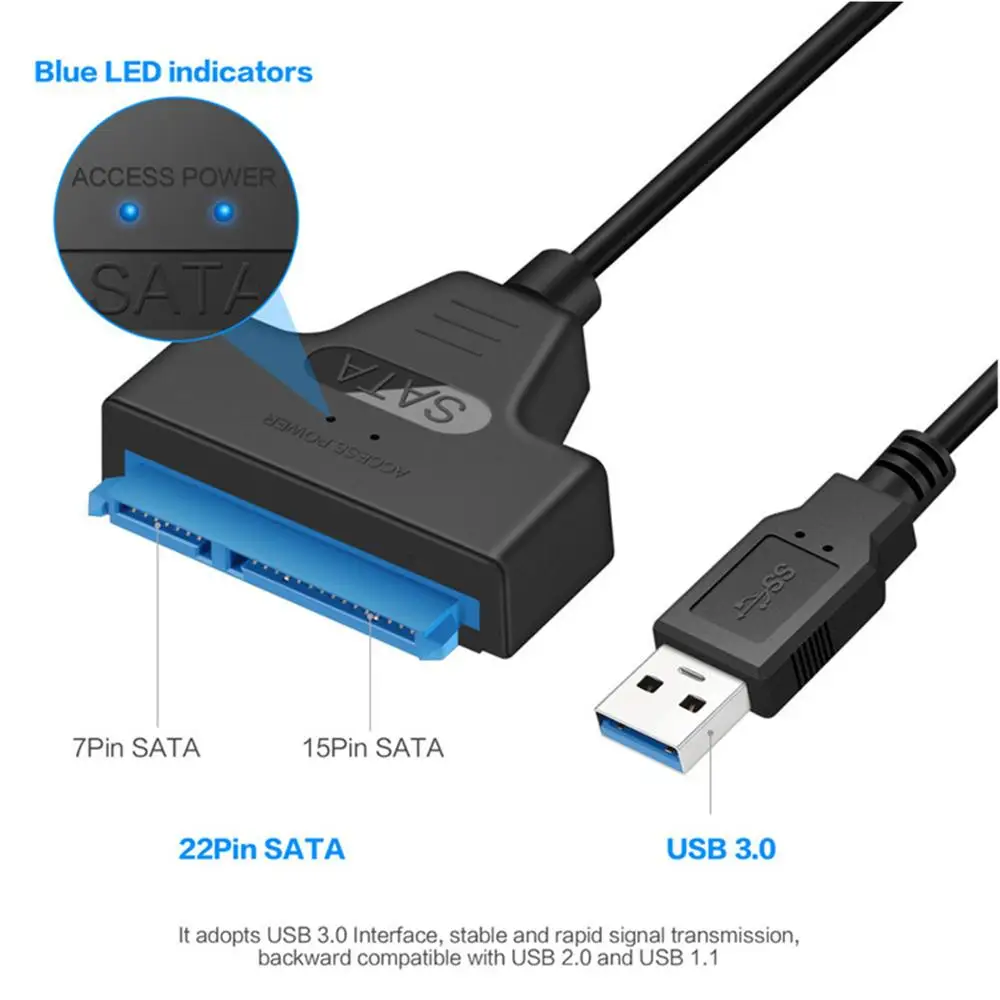 Nešiojamų USB 3.0 prie SATA Konverteris Adapterio Kabeliu su Mėlyna LED Indikatoriai 2.5 SATA SSD HDD Kietasis Diskas