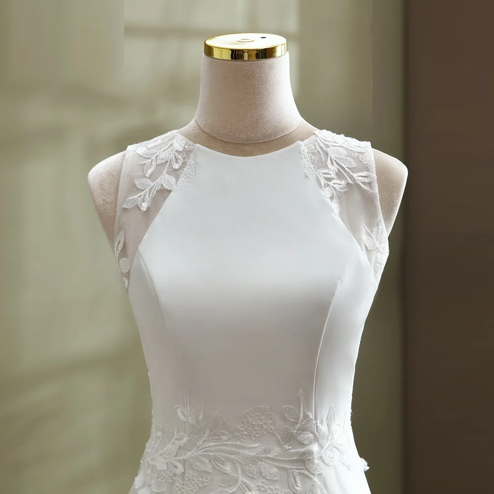 Moterų vestuvinė suknelė, o ant kaklo nėrinių nuotakos vestuvių suknelė be rankovių plius dydis undinė vestuvių suknelė užsakymą balta