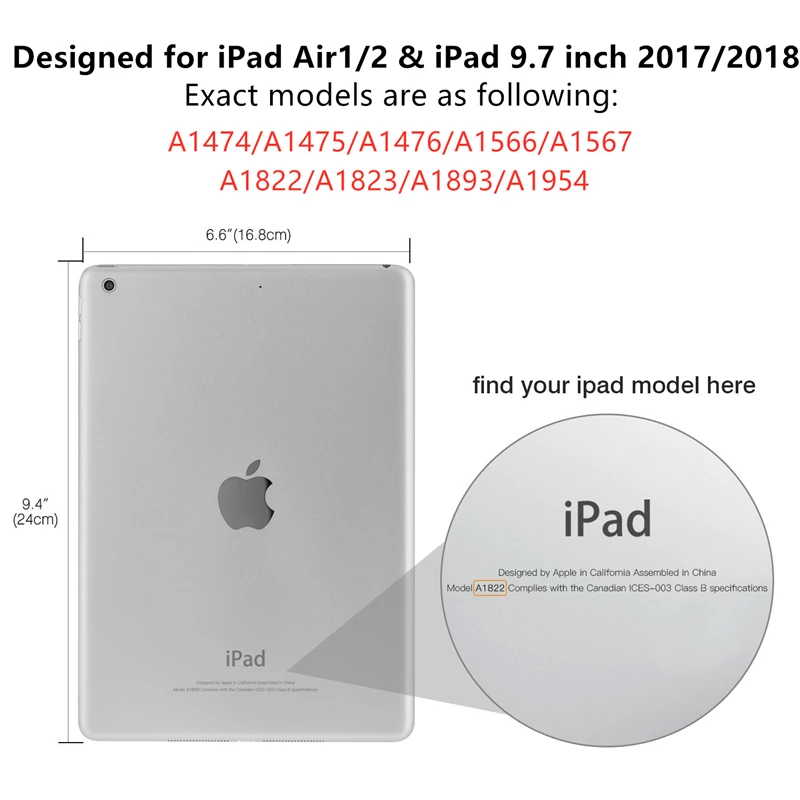 Cover Case For iPad 9.7 colių 2017/2018 Atveju, iPad Oro 1/2 Padengti Ultra Plonas Flip PU Odos Magic Smart dėklas su Stovo Laikiklį