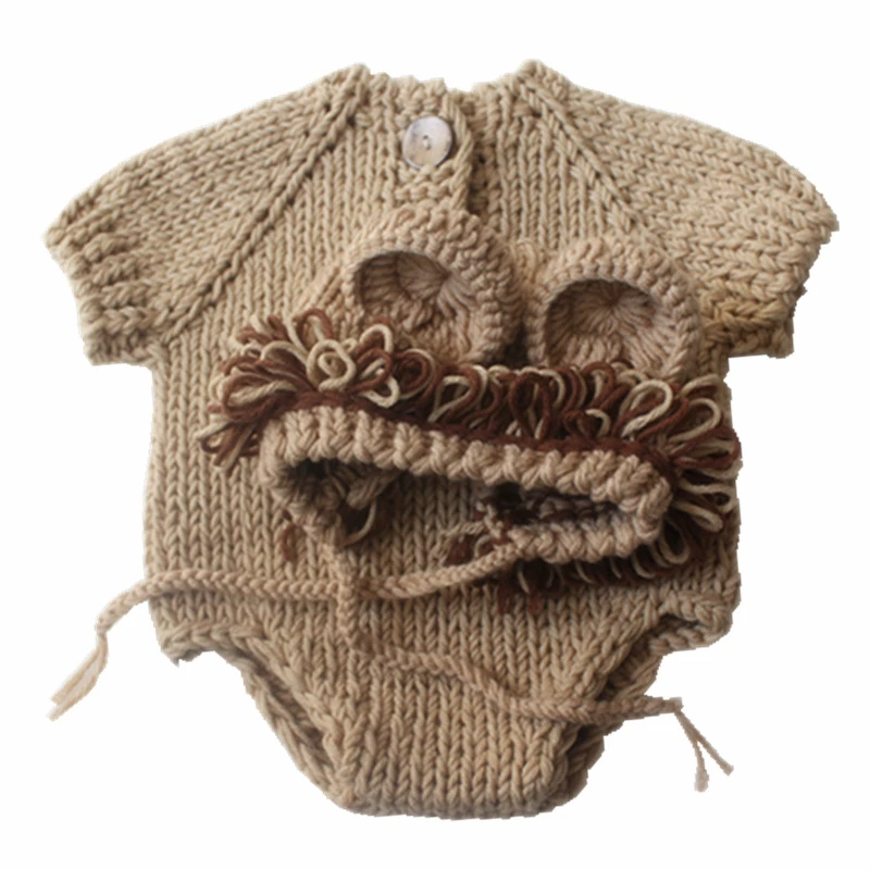 Baby Photo Drabužių Mielas Liūtas Dizainas Hat + Megztinis 2vnt Bebe Nuotraukas Kostiumai Kūdikis, Naujagimis Berniukas, Mergaitė Fotografijos Drabužių Mezgimas