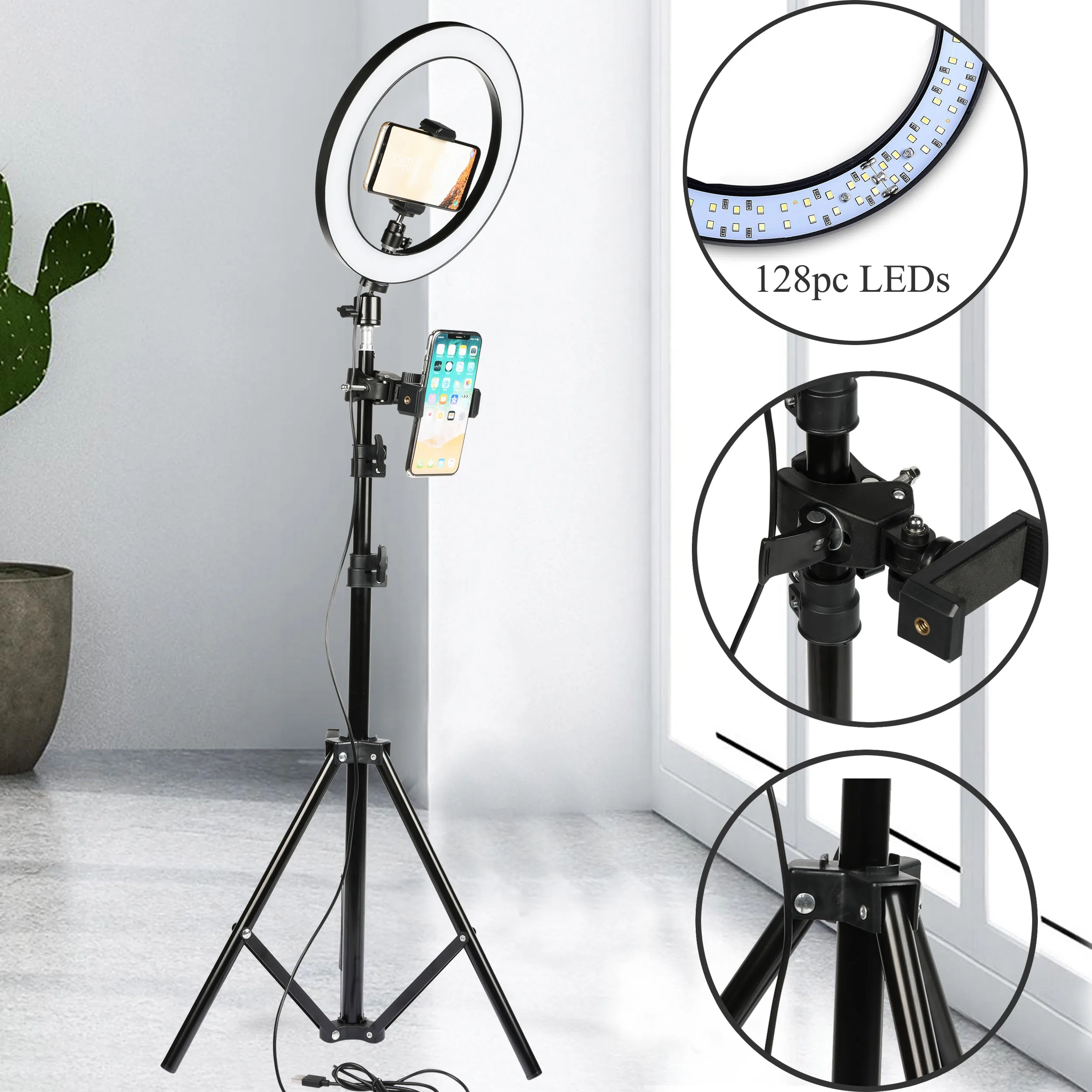 Fotografija Selfie Stick Žiedas Šviesos 55/110/160/190cm Trikojo LED Makiažas Lempa USB Kištukas Live Stream 