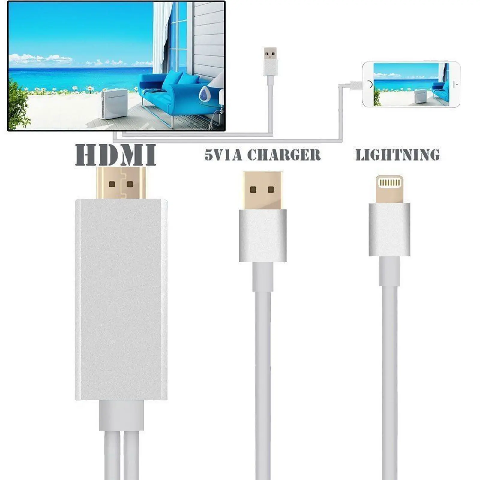 HDMI Kabelis Žaibas į HDMI Kabelis, HDTV TV AV Adapteris, USB Kabelis, 1080P, 