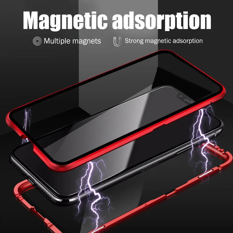 360 Metalo Atveju iPhone, 12 mini 6 7 8 Plus X XR Atveju Magnetinio atsparus smūgiams Grūdinto Stiklo Dangtelis, Skirtas 