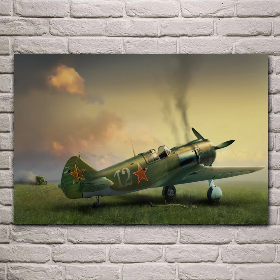 Senų karinių lavochkin la 5 vintage kovotojas piešimo orlaivių paveikslų QX226 namo sienos šiuolaikinio meno dekoro medžio rėmas plakatas