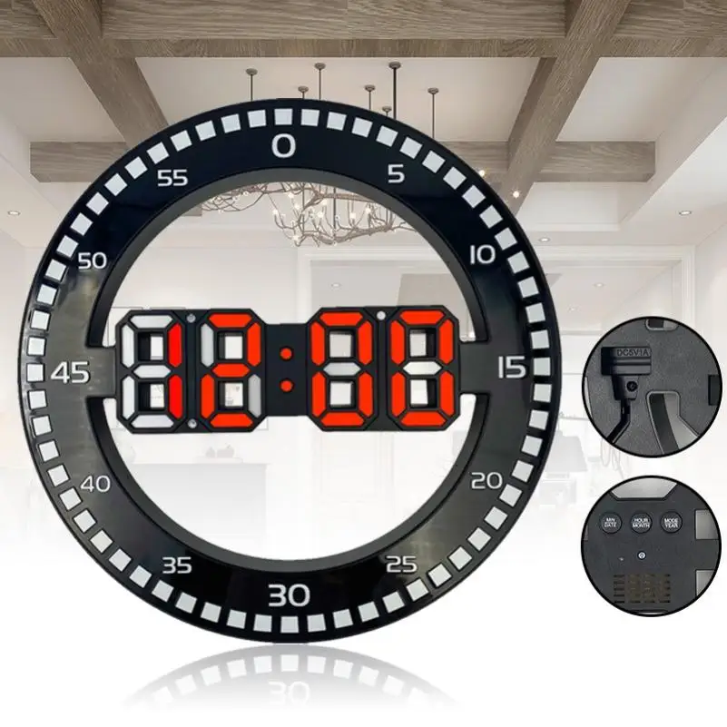 3D Skaitmeninis LED Sieninis Laikrodis Modernus Dizainas, Elektroninių naktinė lempa Sieniniai Laikrodžiai Laikas, Data, Ekrano Temperatūros Stalinis Laikrodis-Žadintuvas