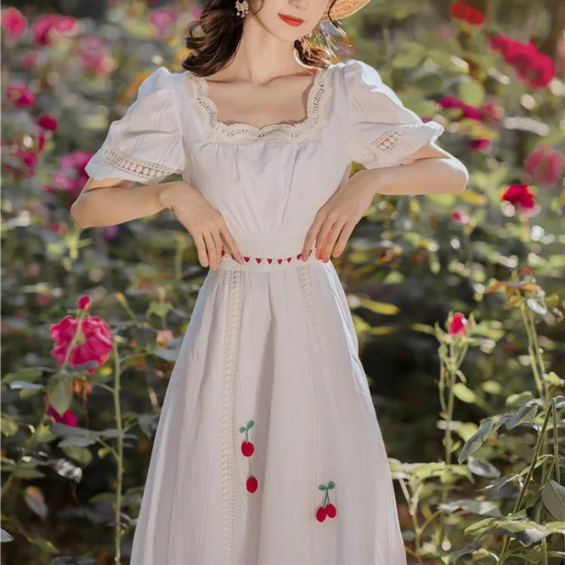 2020 metų Vasaros Naujasis prancūzijos Retro Nėrinių Suknelė Moterims Aikštėje Apykaklės Saldus Derliaus Elegantiška Balta Populiarus Laisvalaikio One-piece Suknelė korėjos