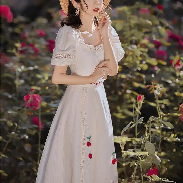 2020 metų Vasaros Naujasis prancūzijos Retro Nėrinių Suknelė Moterims Aikštėje Apykaklės Saldus Derliaus Elegantiška Balta Populiarus Laisvalaikio One-piece Suknelė korėjos
