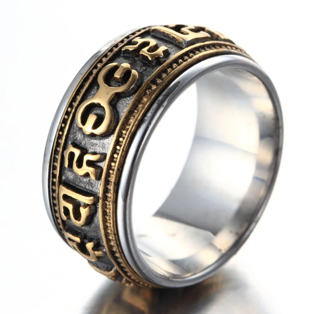 Mantra pasukti žiedas vyrų titano plieno banga retro valdinga asmenybė vieną rodomojo piršto žiedas su juvelyrika